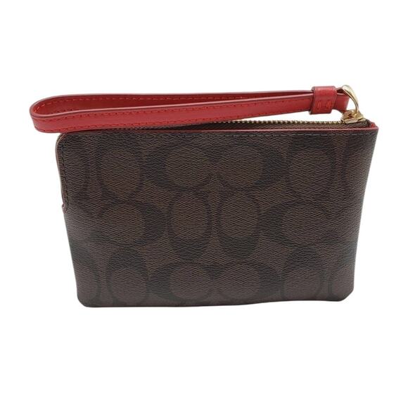 NWT Coach Corner Zip Wristlet in Signature Canvas - Gold/Brown 1941 Red - Picture 3 of 7